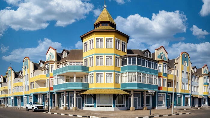 Färgglada byggnader i Swakopmund